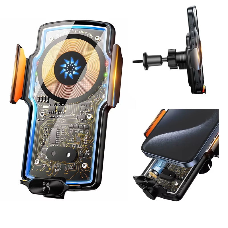 120W Magnetic Charger Car Phone Holder 15W Fast Wireless Charging Autocar Phone Stand Touch Control Lights for Iphone Xiaomi
