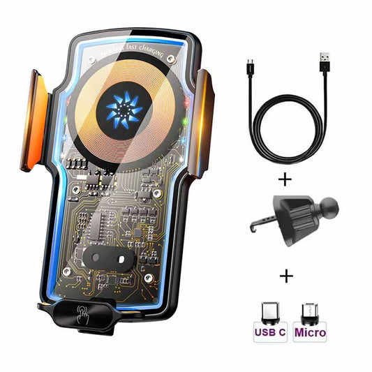 120W Magnetic Charger Car Phone Holder 15W Fast Wireless Charging Autocar Phone Stand Touch Control Lights for Iphone Xiaomi